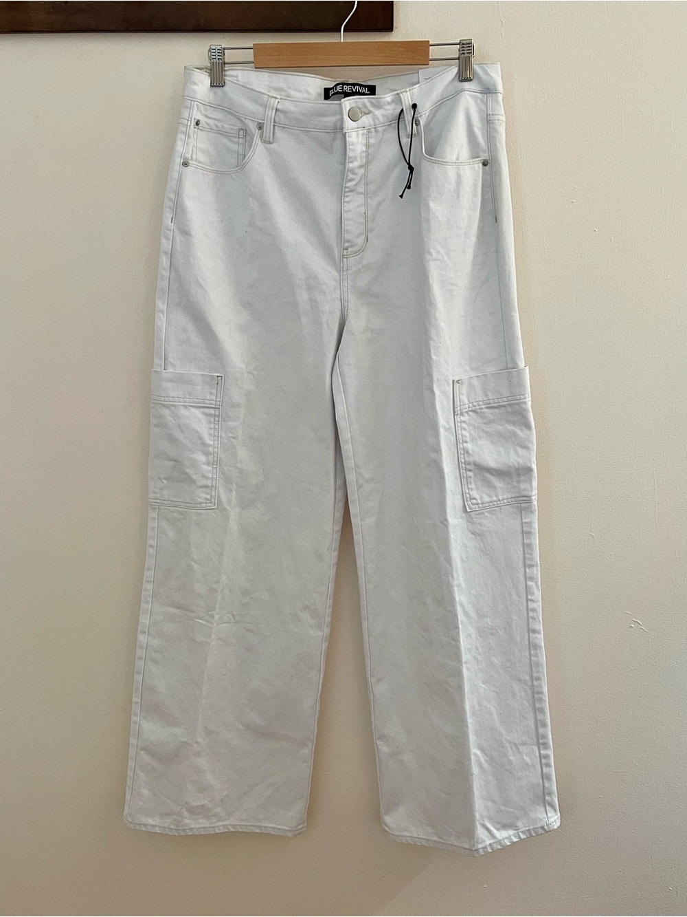 NWT Blue Revival White Wide Leg Cargo Jeans Size 32 High Rise Utility